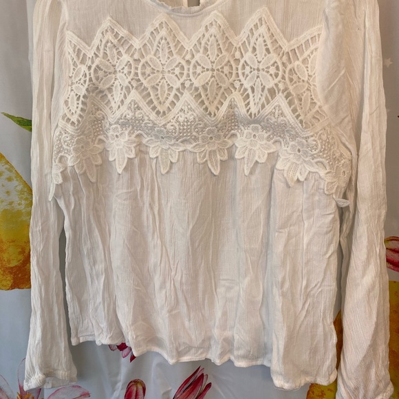Papaya Cream color long sleeve Embroidery Blouse size large - Picture 11 of 13